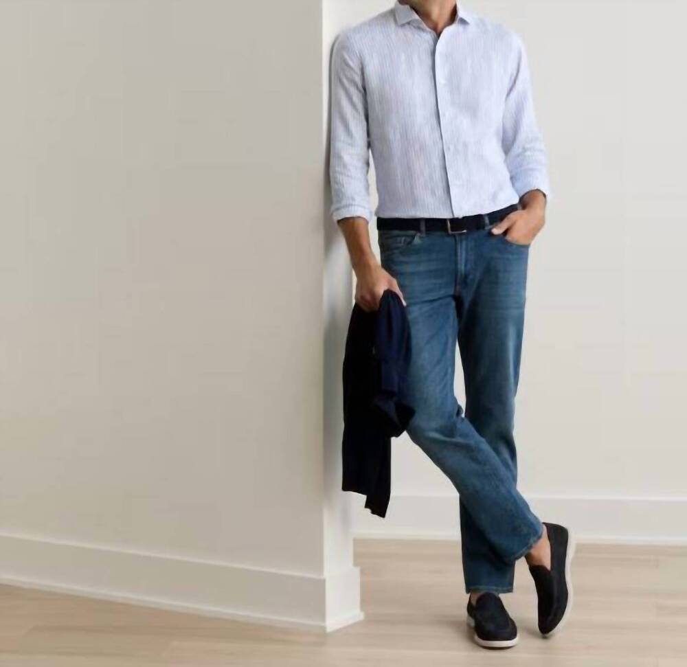 NEW PETER MILLAR vintage washed five-pocket denim jeans in true blue wash